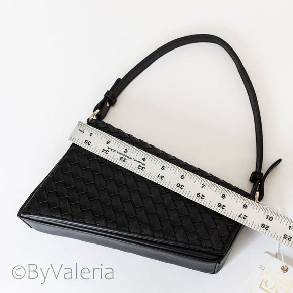 Urban Expressions Black Woven Shoulder Bag NWT Vegan Intrecciato Leather - Picture 8 of 11
